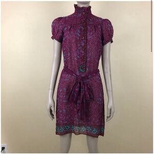 Anna Sui boho paisley high neck tie dress